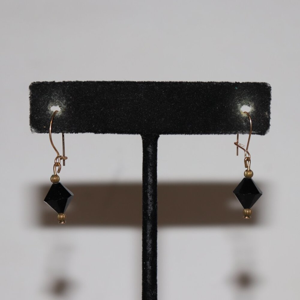💛🖤 Vintage Gold & Black Dangle Hook Earrings · 1 1/8" Tall · classic retro